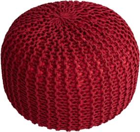 img 2 attached to 🔴 Cheer Collection 18" Round Pouf Ottoman - Luxurious Burgundy Chunky Hand-Knit Foot Rest, Decorative and Comfortable