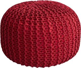 img 3 attached to 🔴 Cheer Collection 18" Round Pouf Ottoman - Luxurious Burgundy Chunky Hand-Knit Foot Rest, Decorative and Comfortable