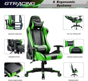 img 1 attached to 🎮 Ultimate Gaming Experience with GTRACING Gaming Chair - Ergonomic Backrest, Height Adjustment, Recliner, Swivel Rocker, Headrest, and Lumbar Pillow - E-Sports Chair (Green)