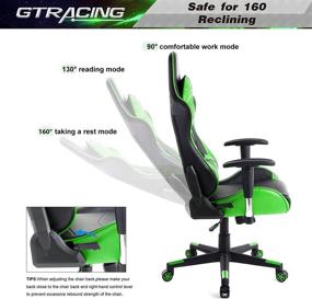 img 2 attached to 🎮 Ultimate Gaming Experience with GTRACING Gaming Chair - Ergonomic Backrest, Height Adjustment, Recliner, Swivel Rocker, Headrest, and Lumbar Pillow - E-Sports Chair (Green)