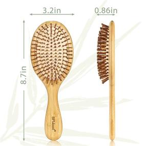 img 1 attached to BFWood Bamboo Hair Brush: Натуральная плоская щетка для волос с бамбуковыми щетинами для массажа кожи головы и расчесывания - идеально подходит для всех типов волос.