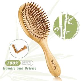 img 3 attached to BFWood Bamboo Hair Brush: Натуральная плоская щетка для волос с бамбуковыми щетинами для массажа кожи головы и расчесывания - идеально подходит для всех типов волос.