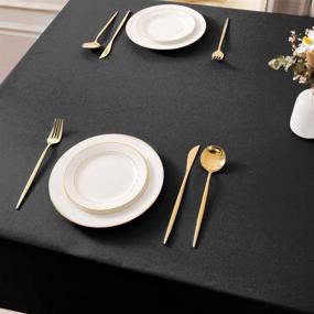 img 2 attached to 🌊 Waterproof & Stain Resistant Rectangle Tablecloth - Softalker Table Cloth for Dining/Party/Buffet/Wedding - Wrinkle Free Fabric, Washable 210GSM Polyester Table Cover 60x84 inch in Elegant Black