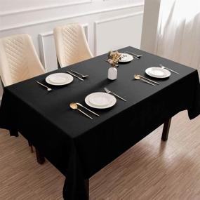 img 3 attached to 🌊 Waterproof & Stain Resistant Rectangle Tablecloth - Softalker Table Cloth for Dining/Party/Buffet/Wedding - Wrinkle Free Fabric, Washable 210GSM Polyester Table Cover 60x84 inch in Elegant Black