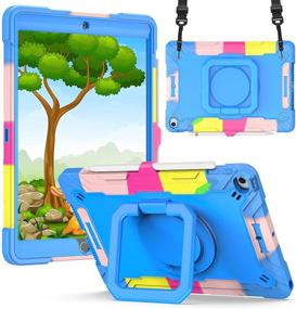 img 4 attached to 📱 SIBEITU iPad Case 8th Generation for Kids Boys - Kidproof Silicon 10.2 inch Cover with Pencil Holder, Folding Stand, and Handle Grip - Light Blue