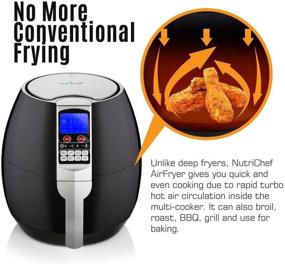 img 1 attached to 🍳 NutriChef Hot Air Fryer Oven - Digital Display, Large 3.7 Qt Capacity Stainless Steel Kitchen Oilless Convection Power Multi Cooker with Basket Pan - Perfect for Baking, Grilling - PKAIRFR54 (Black)