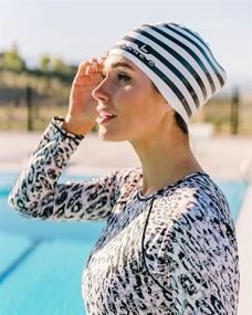 img 2 attached to 👙 Stylish Lane5 Swim - 2-Pack Adult Silicone Swim Cap with Beautiful Women's Designs. Latex-Free. Black Striped Print and Solid Black Color Options.