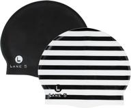👙 stylish lane5 swim - 2-pack adult silicone swim cap with beautiful women's designs. latex-free. black striped print and solid black color options. logo