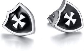 img 3 attached to 🛡️ Exquisite Stainless Steel Crusader Cross Medieval Shield Stud Earrings for Cocktail Parties