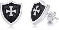 🛡️ exquisite stainless steel crusader cross medieval shield stud earrings for cocktail parties logo