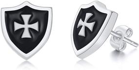 img 4 attached to 🛡️ Exquisite Stainless Steel Crusader Cross Medieval Shield Stud Earrings for Cocktail Parties