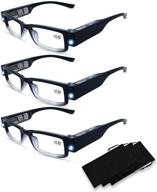 🔎 set of 3 led-lighted magnifying reading glasses | illuminated frame for men and women | bright led readers with built-in magnifier logo