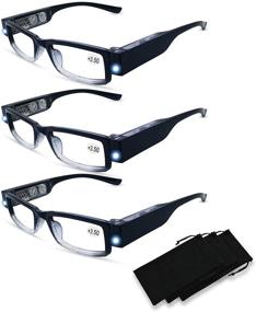 img 4 attached to 🔎 Set of 3 LED-Lighted Magnifying Reading Glasses | Illuminated Frame for Men and Women | Bright LED Readers with Built-in Magnifier