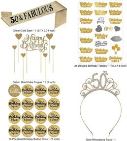 img 3 attached to 🎉 Stunning Gold 50th Birthday Decorations Set for Women - Celebrate with 50 & Fabulous Sash, Crown Tiara, Buttons, and More!