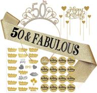 🎉 stunning gold 50th birthday decorations set for women - celebrate with 50 & fabulous sash, crown tiara, buttons, and more! logo