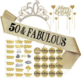 img 4 attached to 🎉 Stunning Gold 50th Birthday Decorations Set for Women - Celebrate with 50 & Fabulous Sash, Crown Tiara, Buttons, and More!