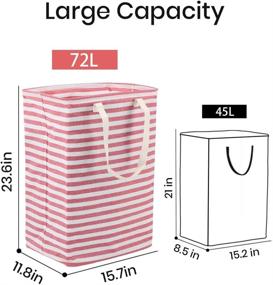 img 2 attached to 🧺 Allhercom Collapsible Laundry Hamper - 72L Freestanding Clothes Basket with Extended Handles - Pink Stripe Design, Ideal for Clothes, Toys, and Storage Bags