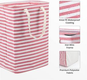 img 1 attached to 🧺 Allhercom Collapsible Laundry Hamper - 72L Freestanding Clothes Basket with Extended Handles - Pink Stripe Design, Ideal for Clothes, Toys, and Storage Bags