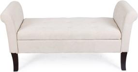 img 2 attached to 🛋️ Adeco Euro Style Beige Fabric Arm Bench Ottoman Chair Footstool: Elegant and Practical Addition to Your Living Space