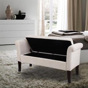 img 1 attached to 🛋️ Adeco Euro Style Beige Fabric Arm Bench Ottoman Chair Footstool: Elegant and Practical Addition to Your Living Space