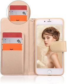 img 2 attached to 📱 FLYEE Case for iPhone 7 Plus/8 Plus-5.5 inch, Embossed Leather Wallet Cover with Card Holder, Flower Pattern Flip Case and Kickstand, Wrist Strap Included - Beige