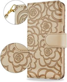 img 3 attached to 📱 FLYEE Case for iPhone 7 Plus/8 Plus-5.5 inch, Embossed Leather Wallet Cover with Card Holder, Flower Pattern Flip Case and Kickstand, Wrist Strap Included - Beige