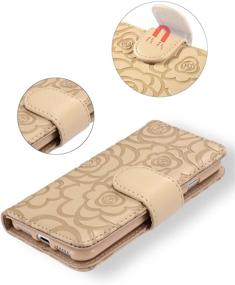 img 1 attached to 📱 FLYEE Case for iPhone 7 Plus/8 Plus-5.5 inch, Embossed Leather Wallet Cover with Card Holder, Flower Pattern Flip Case and Kickstand, Wrist Strap Included - Beige