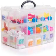 clear plastic storage boxes with removable dividers - stackable organizer case with handle lids for crafts, arts, sewing tools, kids toys, jewelry, beads - 30 compartments in 3 layers (9.5x6.3x7 inch) logo