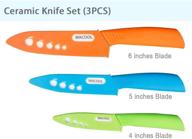 wacool 3-piece ceramic knife set: 6-inch chef's knife, 5-inch utility knife, 4-inch fruit paring knife with colorful handles and knife sheaths logo