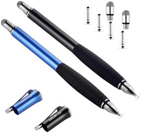 img 4 attached to MEKO [2nd Generation] Universal Disc Stylus Pens, [2 Pack] [2 in 1 Precision Series] 🖊️ for iPhone X/8/8plus iPad/iPad Pro/iPad Mini and All Touch Screen Devices Bundle with 6 Replacement Tips (Black/Blue)