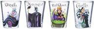 silver buffalo disney villains mini glass 🍸 set: queen, cruella, malificent, ursula - 4-piece, 1-ounce clear logo