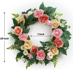 img 3 attached to 🌸 LIFEFAIR Artificial Pink Peony Wreath - Outdoor Summer 18-inch Floral Wreath for Front Door Decoration