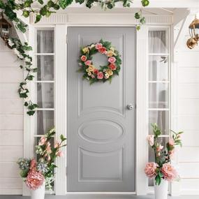 img 2 attached to 🌸 LIFEFAIR Artificial Pink Peony Wreath - Outdoor Summer 18-inch Floral Wreath for Front Door Decoration