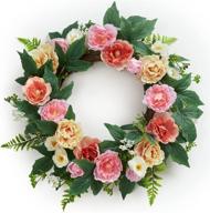 🌸 lifefair artificial pink peony wreath - outdoor summer 18-inch floral wreath for front door decoration логотип