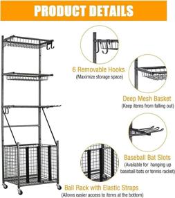 img 2 attached to 🧺 PLKOW Garage Storage Solution for Sports Equipment - Indoor/Outdoor Sports Rack with Basket, Hooks, and Toy/Gear Organizer