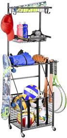 img 4 attached to 🧺 PLKOW Garage Storage Solution for Sports Equipment - Indoor/Outdoor Sports Rack with Basket, Hooks, and Toy/Gear Organizer