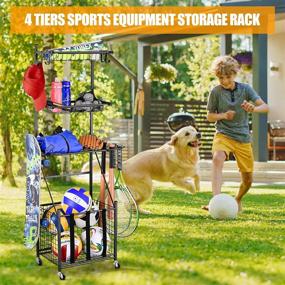 img 3 attached to 🧺 PLKOW Garage Storage Solution for Sports Equipment - Indoor/Outdoor Sports Rack with Basket, Hooks, and Toy/Gear Organizer