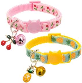 img 2 attached to BINGPET Breakaway Cat Collar with Bell: 2 Pack Safety Adjustable Collars Set for Cats - Pineapple & Cherry Designs