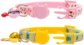 img 1 attached to BINGPET Breakaway Cat Collar with Bell: 2 Pack Safety Adjustable Collars Set for Cats - Pineapple & Cherry Designs