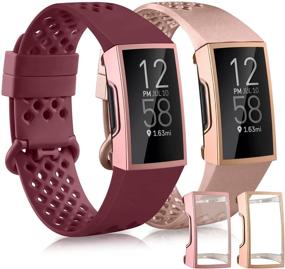 img 4 attached to 🎉 [2 Bands + 2 Cases] Vanjua Bands and Screen Protectors Compatible with Fitbit Charge 4/Charge 3 - Women Men Large Size - Wine Red and Rose Gold - Includes 2 Cases