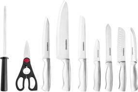 img 3 attached to Farberware Stamped 15-Piece High-Carbon Stainless Steel Knife Block Set with Steak Knives in Black