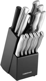 img 4 attached to Farberware Stamped 15-Piece High-Carbon Stainless Steel Knife Block Set with Steak Knives in Black