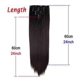 img 1 attached to 💇 Jet Black Hair Extensions, 24"/60cm Length, 130g Weight, 7pcs/set, Women's Long Straight Synthetic Hair Full Head Clip in Extensions (1#)