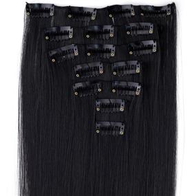 img 4 attached to 💇 Jet Black Hair Extensions, 24"/60cm Length, 130g Weight, 7pcs/set, Women's Long Straight Synthetic Hair Full Head Clip in Extensions (1#)