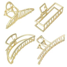 img 4 attached to 💇 Set of 4 Large Metal Hair Claw Clips - Non-slip Hair Barrettes in Gold - Ideal Claw Hair Clip for Long and Thick Hair