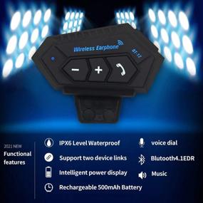 img 3 attached to 🎧 Водонепроницаемый Bluetooth мотоцикл гарнитура с микрофоном: спортивная шлем гарнитура для музыки, звонков и управления