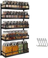 🌶️ x-cosrack wall mount spice rack organizer: 5 tier adjustable hanging shelf for kitchen pantry cabinet door, dual-use seasoning holder with hooks - black patented design logo