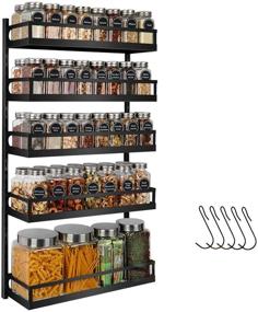 img 4 attached to 🌶️ X-cosrack Wall Mount Spice Rack Organizer: 5 Tier Adjustable Hanging Shelf for Kitchen Pantry Cabinet Door, Dual-Use Seasoning Holder with Hooks - Black Patented Design