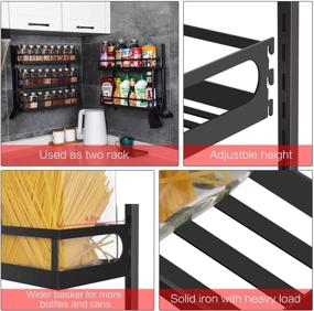 img 1 attached to 🌶️ X-cosrack Wall Mount Spice Rack Organizer: 5 Tier Adjustable Hanging Shelf for Kitchen Pantry Cabinet Door, Dual-Use Seasoning Holder with Hooks - Black Patented Design