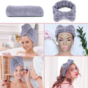 img 1 attached to 🎁 Microfiber Hair Towel Wrap Set: Frizz-Free Drying Towels for Curly Long Hair with Makeup Headband - Quick Magic Hair Dryer for Women - Gift Box Included